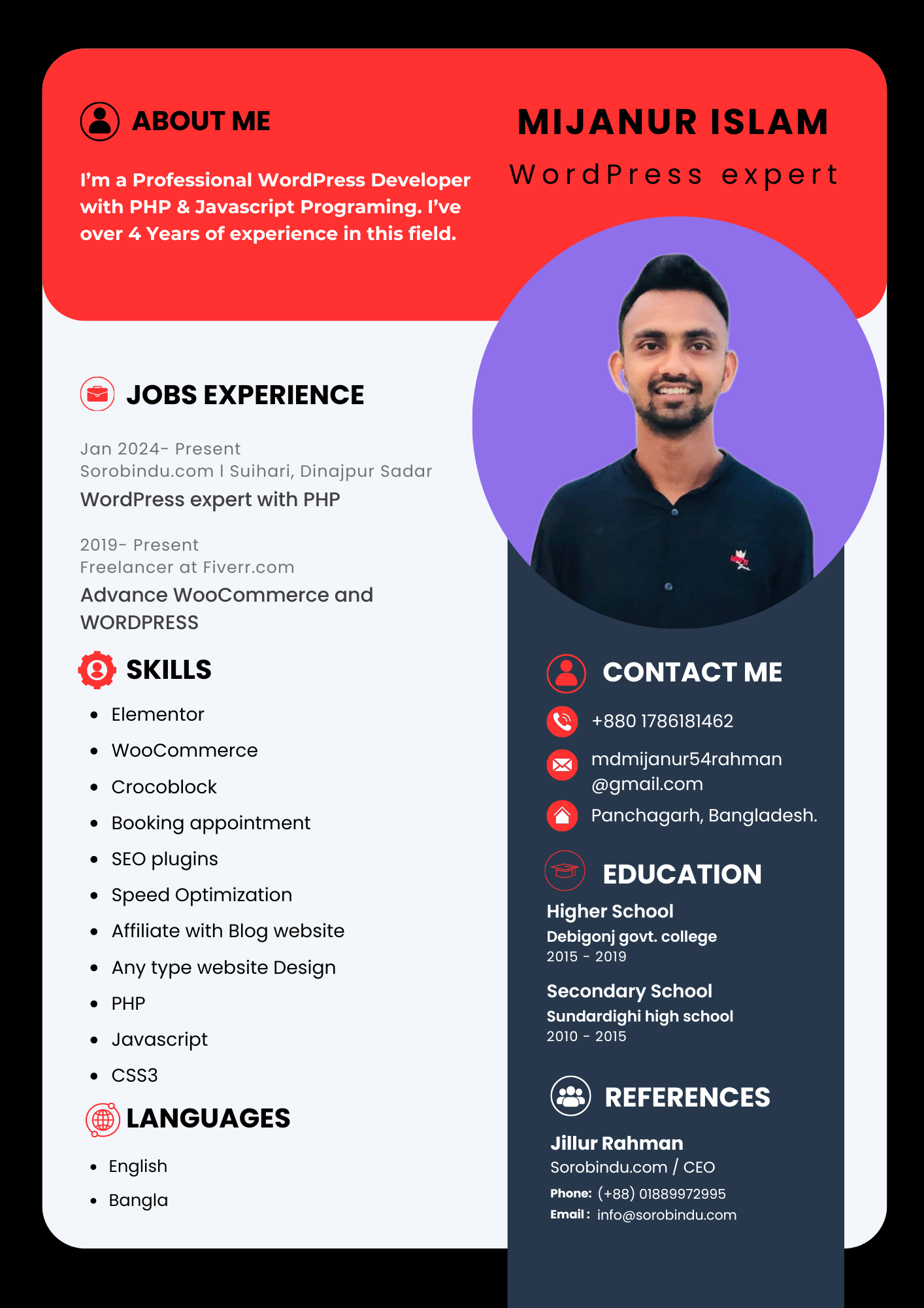 Mijanur islam resume, wordpress developer